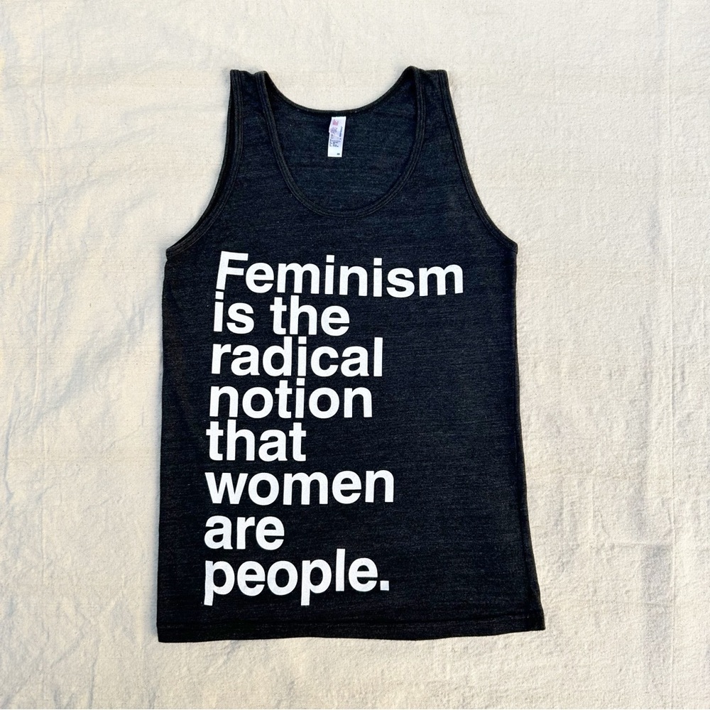 Women’s American Apparel Dark Gray/Black & White Feminism Tank Top (Size XS)